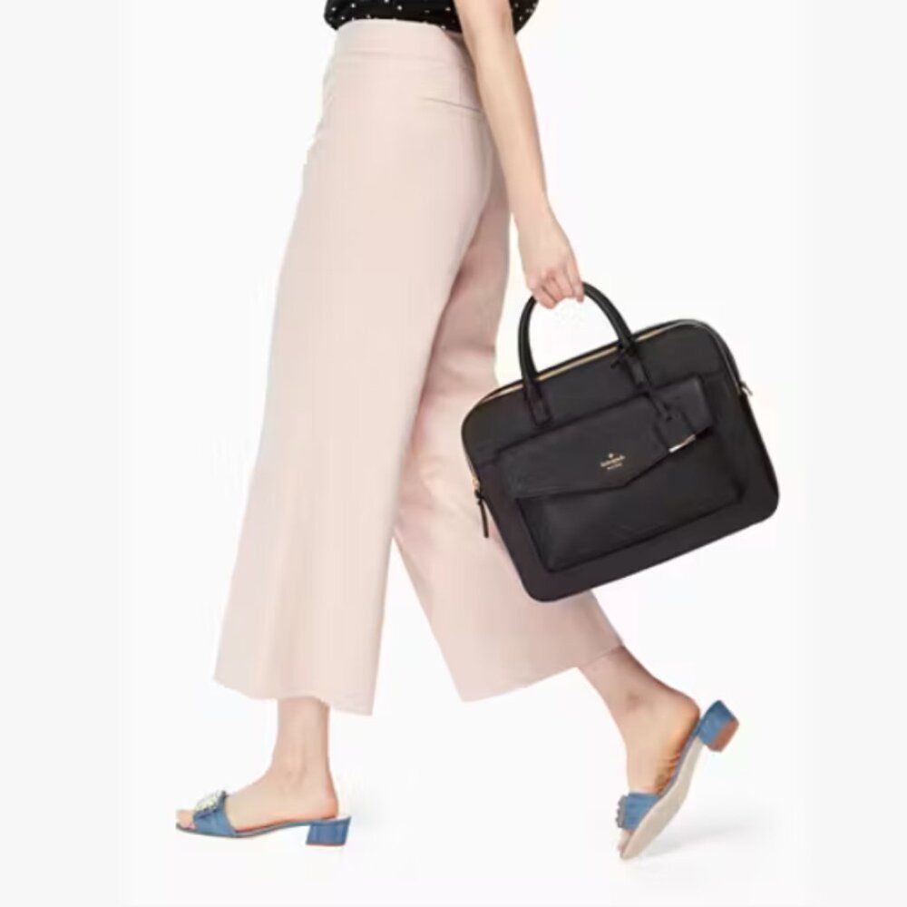$425 NEW-Kate Spade 100% Leather 13 Inch Double Zip Laptop Bag Black
